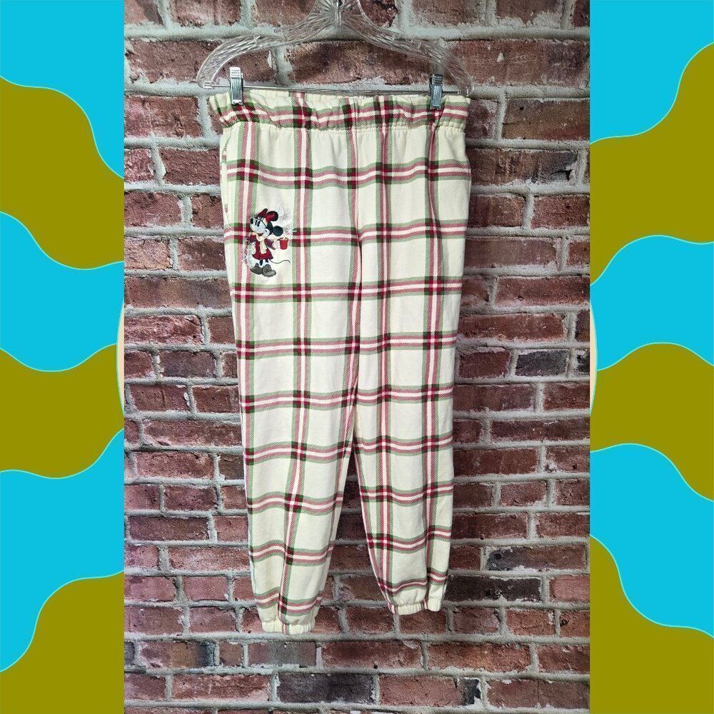 Disney‎ Minnie Mouse Plaid Cream Sweatpants – Women’s Large